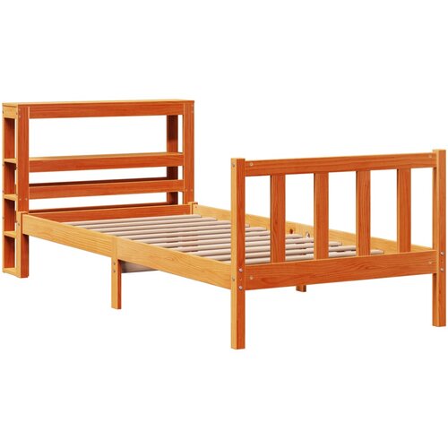 VidaXL Posteljni okvir z vzglavjem vo&amp;scaron;čeno rjava 75x190 cm borovina, (21292585) Slike