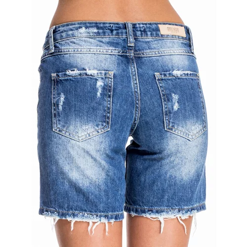 Fashion Hunters Blue jean shorts with long legs and abrasions