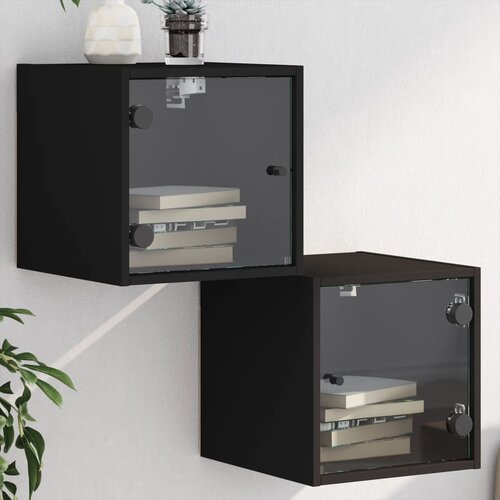 VidaXL Noćni ormarići sa staklenim vratima 2 kom crni 35 x 37 x 35 cm Slike