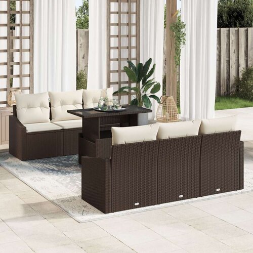  Set vrtnih sofa Set od 7 Smeđa Krem Ratan Poliester Slike