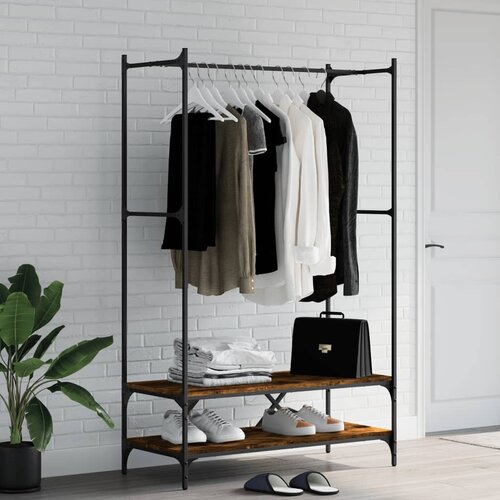  The Living Store Stojalo za oblačila s policami dimljen hrast inženirski les - Stojalo Za Oblačila, (21445073) Slike