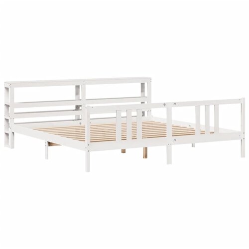 VidaXL Okvir za krevet s uzglavljem bijeli 200x200 cm masivna borovina Slike