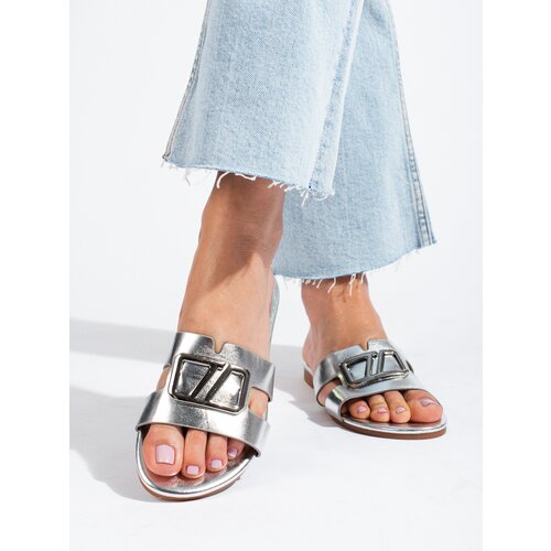 SHELOVET Flat slippers with silver decoration Slike