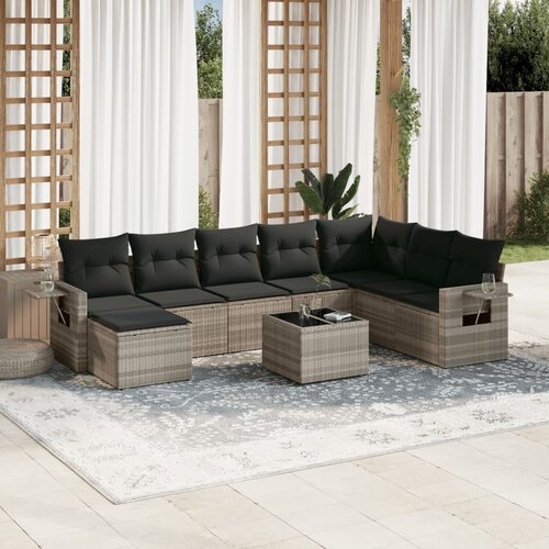VidaXL 9-dijelni set vrtnih sofa od poliratana s jastucima svjetlosivi Slike