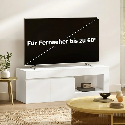  TV ormarić s 2 vrata i pretincem za TV do 60 inča 140x40x48 cm bijeli Slike