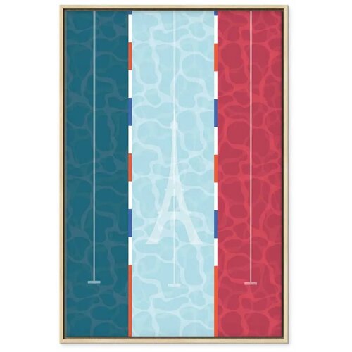  Slika - Graphic Illustration of a Swimming Pool Against the Backdrop of the French Flag 40x60 U prirodnom drvenom okviru Slike