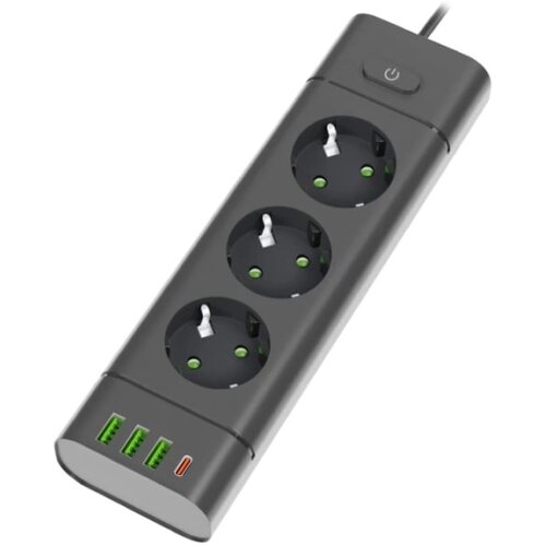 Prosto produžni kabl sa 3 utičnice, USB i USB-C priključcima, crni NV611U-2/BK Slike