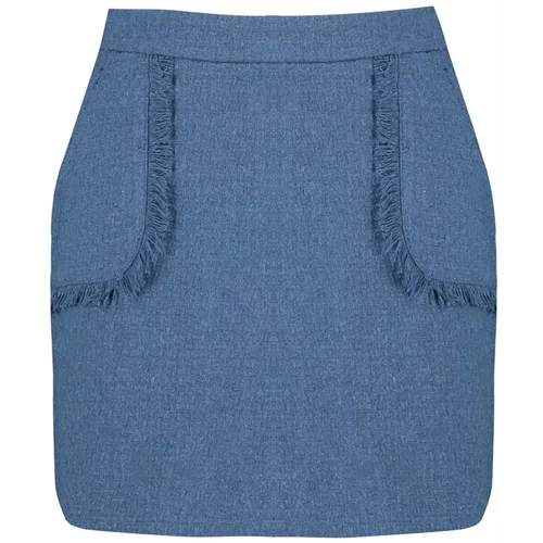 Trendyol Indigo Mini Woven Tweed Skirt