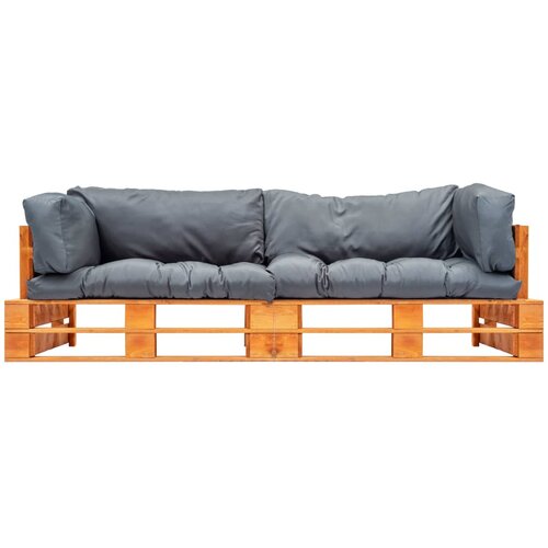  2-dijelni vrtni set sofa od paleta sa sivim jastucima borovina Slike
