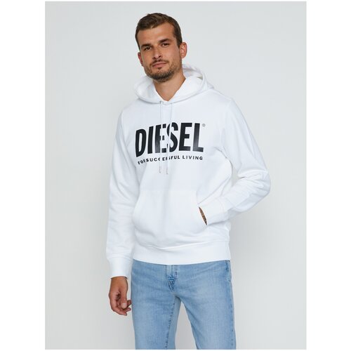 Diesel White Men's Hoodie Girk-Hood-Ecologo - Men Cijene