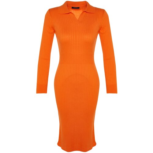 Trendyol Orange Midi Knitwear Polo Neck Dress Slike