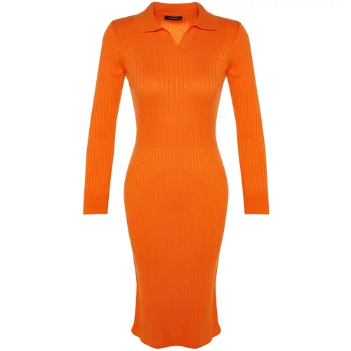Trendyol Orange Midi Knitwear Polo Neck Dress