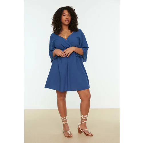 Trendyol Curve Indigo Double Breasted Collar Back Detailed Woven Dress