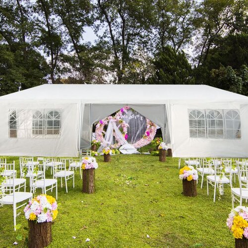  Vrtni paviljon 3x9m, &amp;scaron;ator za zabave, svadbeni &amp;scaron;ator, UV za&amp;scaron;titni &amp;scaron;ator - bijeli Slike