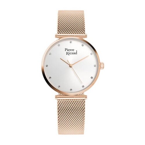 Pierre Ricaud ženski quartz swarovski point beli roze zlatni elegantni ručni sat sa roze zlatnim pancir kaišem ( p22035.91r3q ) Cene