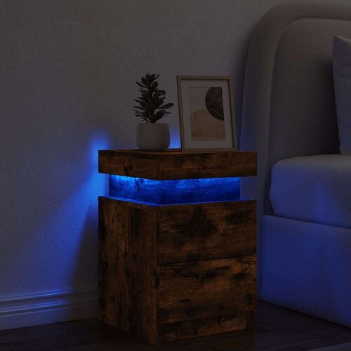 VidaXL Noćni ormarić s LED svjetlima boja dimljenog hrasta 35x39x55 cm Slike