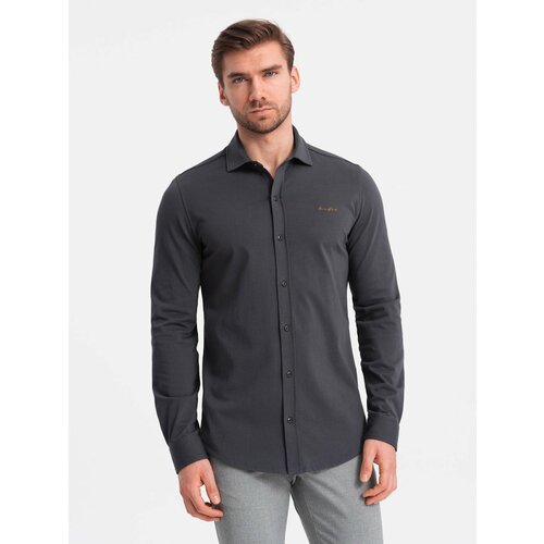 Ombre Men's REGULAR cotton single jersey knit shirt - graphite Slike