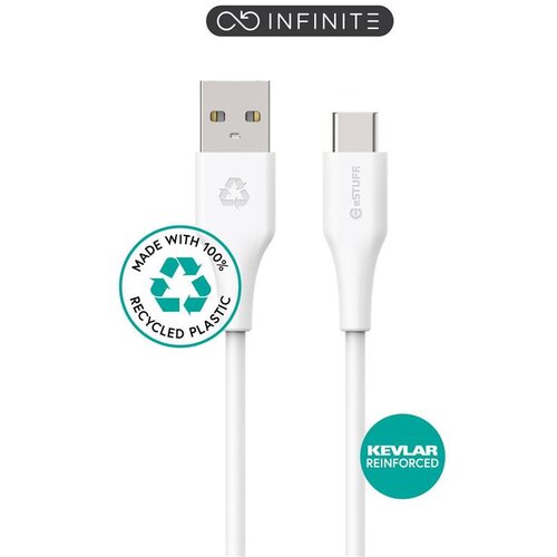 Estuff INFINITE kabel USB C-A 1m, bel blister, 60W, 480Mbps, recikl. plastika, (21221126) Cene