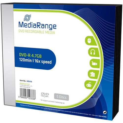Mediarange DVD-R medij 4,7GB, 16x, v škatli, 5 kosov Cene