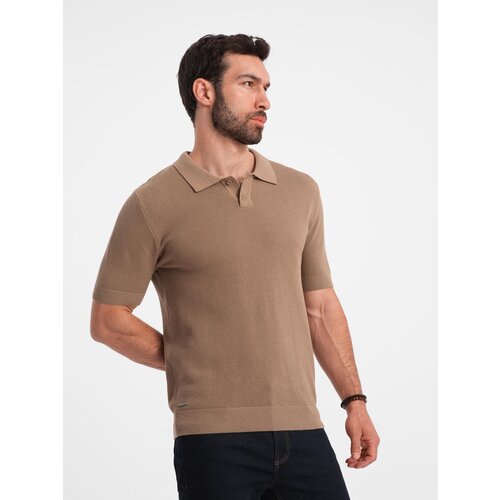 Ombre Men's cotton structured knit polo shirt - light brown Cene