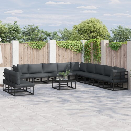 VidaXL Vrtna sedežna garnitura 11 pcs Črna 70 x 70 x 32 cm Aluminij Slike