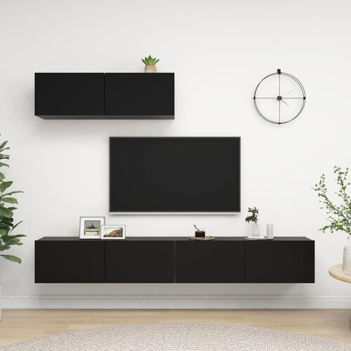 The Living Store TV omarice 3 kosi črna iverna plo&amp;scaron;ča - TV Omarica, (21374825) Slike