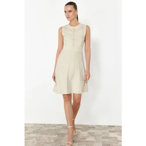 Trendyol Stone Plain A-line Ruched Single Plate Mini Dress