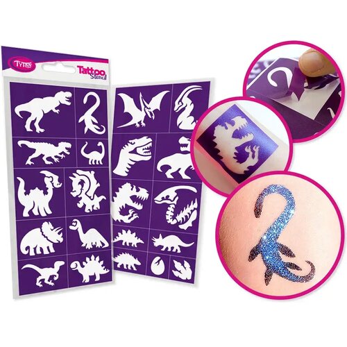 TyToo Šablon set za šljokičaste tetovaže s dinosaurima, 21 komada Cene
