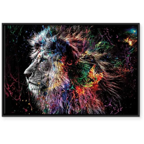  Slika - Crazy Lion (1 Part) Wide 60x40 U crnom drvenom okviru Slike