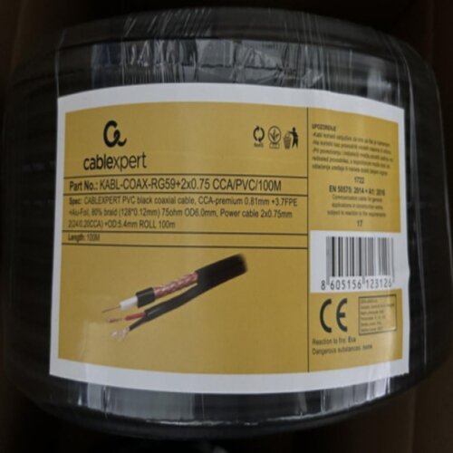  COAX RG59+2X0.75 CCA PVC 100M Koaksialni sa napojnim kablom 2x0,75mm black 100m Cene