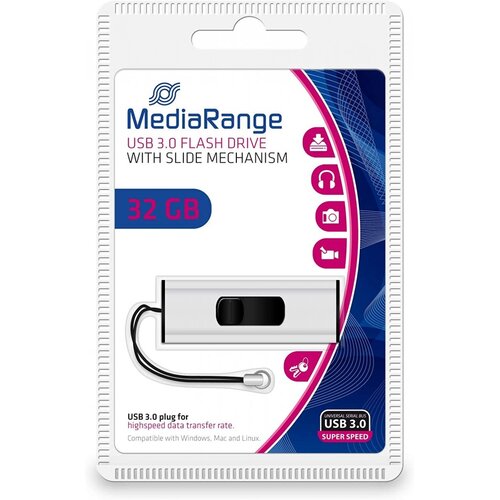 Mediarange USB 3.2 Gen 1 USB STICK s kliznim mehanizmom i uzicom za privjesak, Silver/Black, 32GB , MR916 Cijene