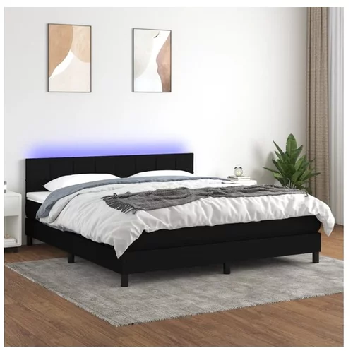  Box spring postelja z vzmetnico LED črna 180x200 cm blago
