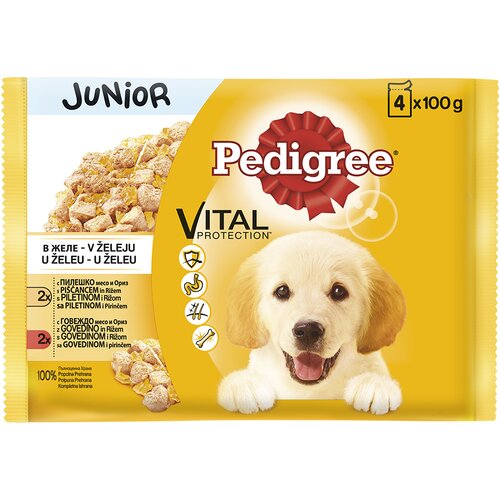 Pedigree vlažna hrana za pse junior multipack piletina i govedina u želeu 4x100g Cene