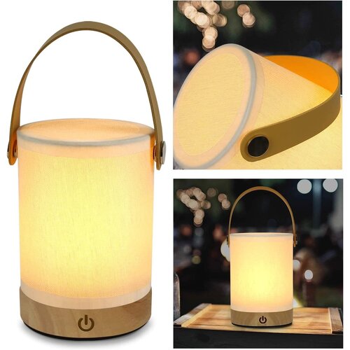 Nettlife Lampe de Table LED tactile, abat-jour Portable sans fil en tissu de bois avec fonction de gradation, (22141552) Cene
