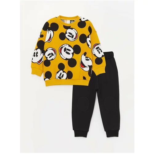 LC Waikiki Crew Neck Mickey Mouse Printed Baby Boy Pants and Sweatshirt Suit 2-Pack
