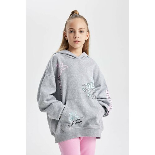 Defacto Girl Oversize Fit Hooded Soft Fuzzy Thick Fabric Sweatshirt Slike