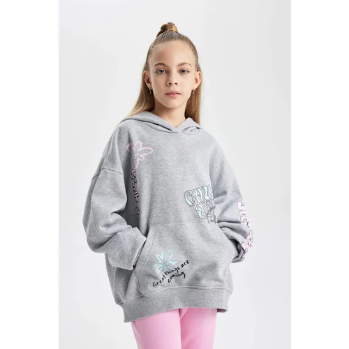 Defacto Girl Oversize Fit Hooded Soft Fuzzy Thick Fabric Sweatshirt