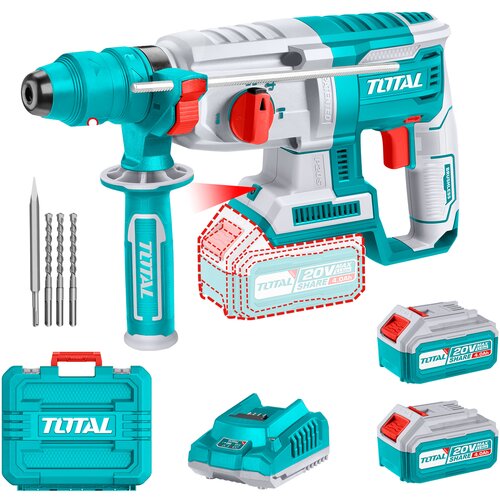 TOTAL TOOLS akumulatorski udarni čekić 26mm/ SDS Plus/5000bpm/2,5J/ INDUSTRIAL (SET Baterija 2x4Ah, Punjač, Kofer) (TRHLI202289) Cene