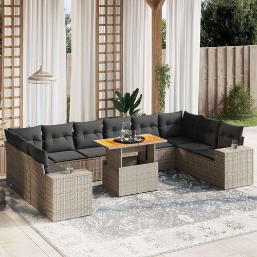  11-dijelni set vrtnih sofa od poliratana s jastucima sivi Slike