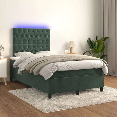  Box spring postelja z vzmetnico LED tem. zelena 120x200cm žamet, (20899049)