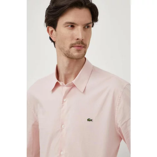 Lacoste Pamučna košulja za muškarce, boja: ružičasta, slim, s klasičnim ovratnikom