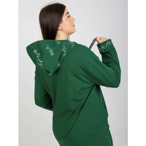 Fashion Hunters Dark green plus size zip up hoodie with slogans