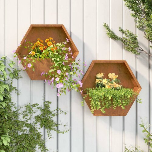 vidaXL Stensko cvetlično korito 2 kosa rjasto corten jeklo 46x10x40 cm Cene