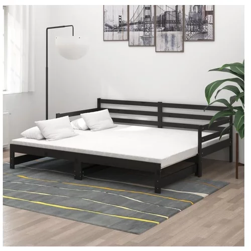  Izvlečna dnevna postelja 2x(90x200) cm črna trdna borovina