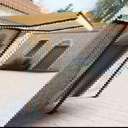  Tenda na ručno uvlačenje s LED svjetlima 3 5x2 5 m žuto-bijela Slike
