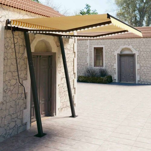  Ročno zložljiva tenda z LED lučkami 3,5x2,5 m rumena in bela, (20728656) Cene
