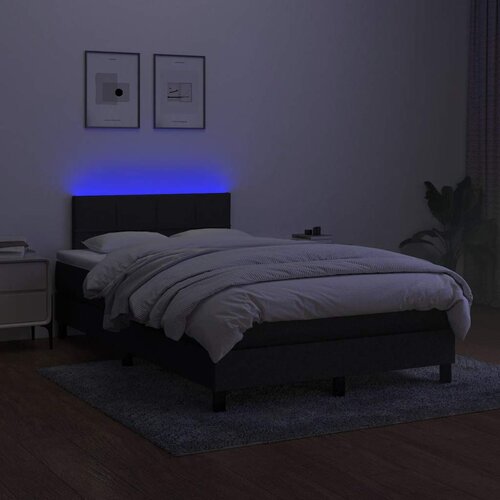  Krevet box spring s madracem LED crni 120 x 200 cm od tkanine Slike