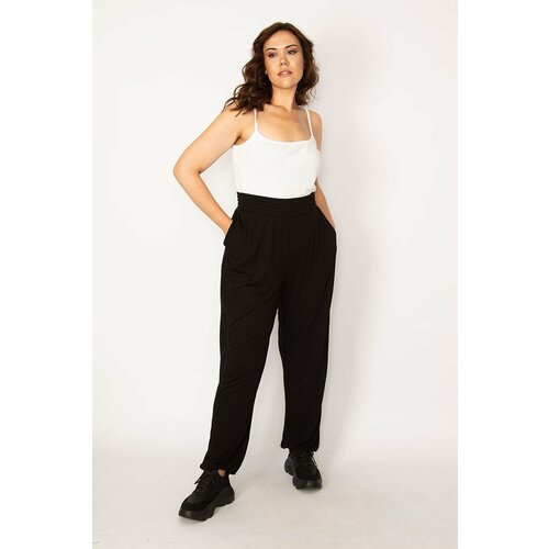 Şans Women's Plus Size Black Sport Trousers with Elastic Waist and Legs, and a comfortable cut with pockets Cene
