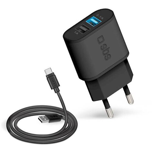 Sbs stenski polnilec + polnilni usb-a na usb-c kabel, 2 vhoda, 10 w, črn Cene