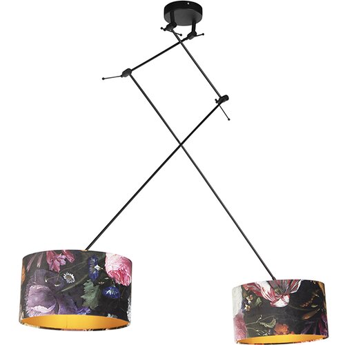 QAZQA Viseča svetilka z velur odtenki cvetov z zlatom 35 cm - Blitz II črna Slike